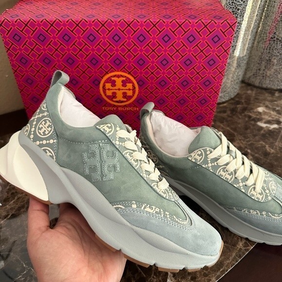New Tory Burch T MONOGRAM GOOD LUCK TRAINER shoes - Picture 2 of 12